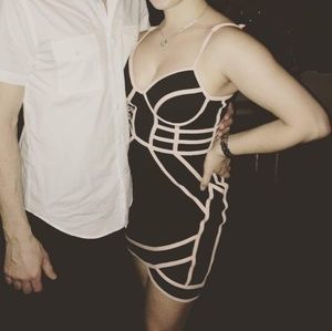 Black and light pink trimmed dress